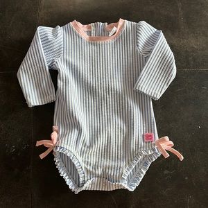 Ruffle Butts 6-12 mo swimsuit pink, blue & white